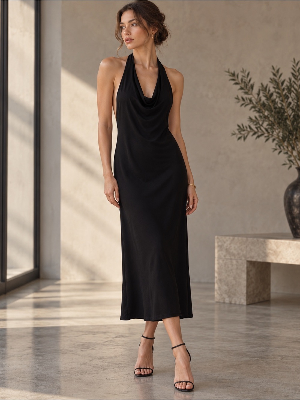 Laundry by Shelli Segal Halter Neck Drape Back Matte Jersey Dress Size 0